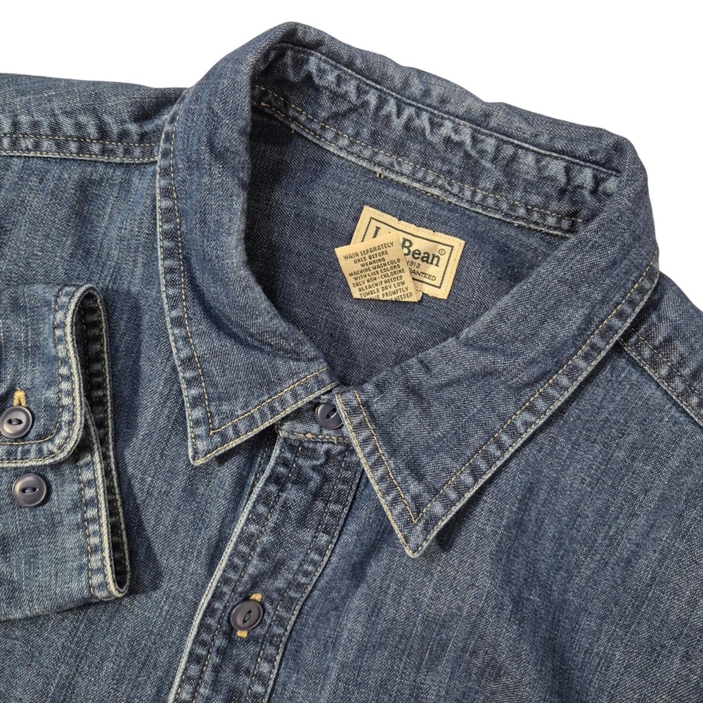 L.L. Bean Denim Shirt Mens XL Regular Blue 100% Cotton Button Up Workwear Casual
